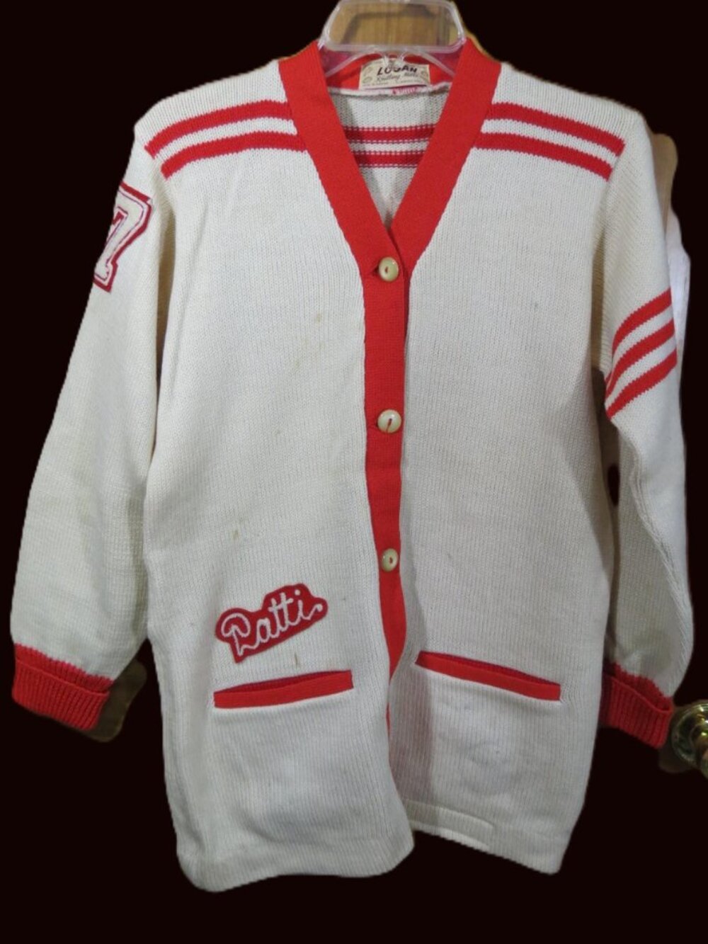 VTG 70s Logan Wool Letterman Cardigan Sweater Luther South 77 stains